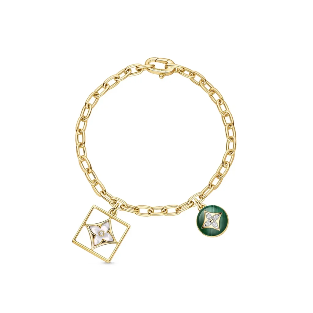 B Blossom 18K gold malachite white shell diamond bracelet