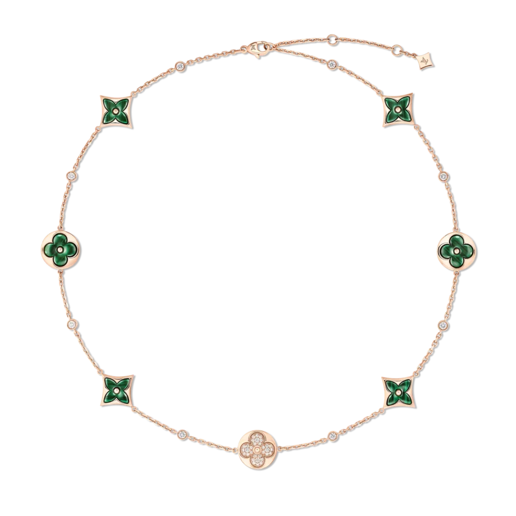 COLOR BLOSSOM BB MULTI-MOTIF 18K Gold Malachite Diamond Short Necklace product photograph