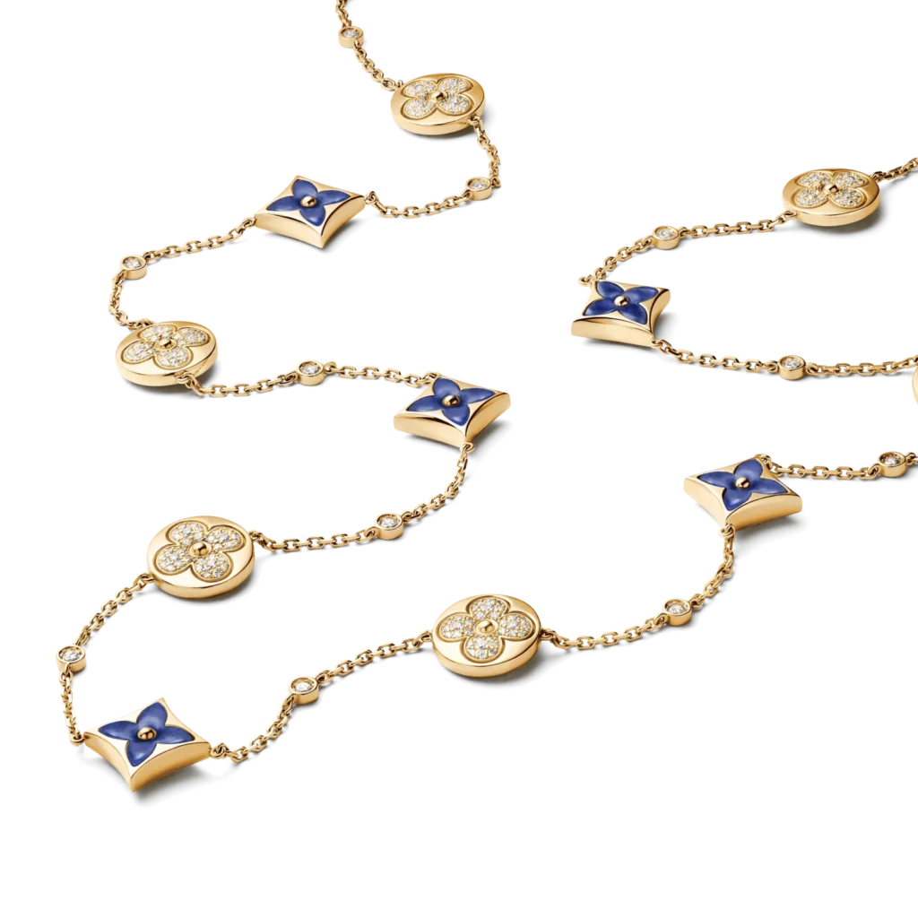 COLOR BLOSSOM BB STAR AND SUN MULTI-MOTIF 18K Gold Blue Stone Diamond Long Necklace product photograph