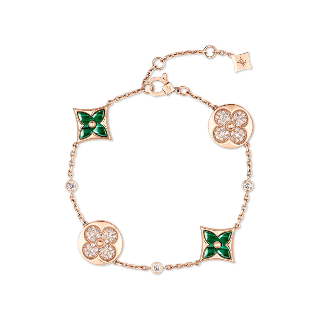 COLOR BLOSSOM STAR AND SUN BB MULTI-MOTIF 18K GOLD MALACHITE DIAMOND BRACELET