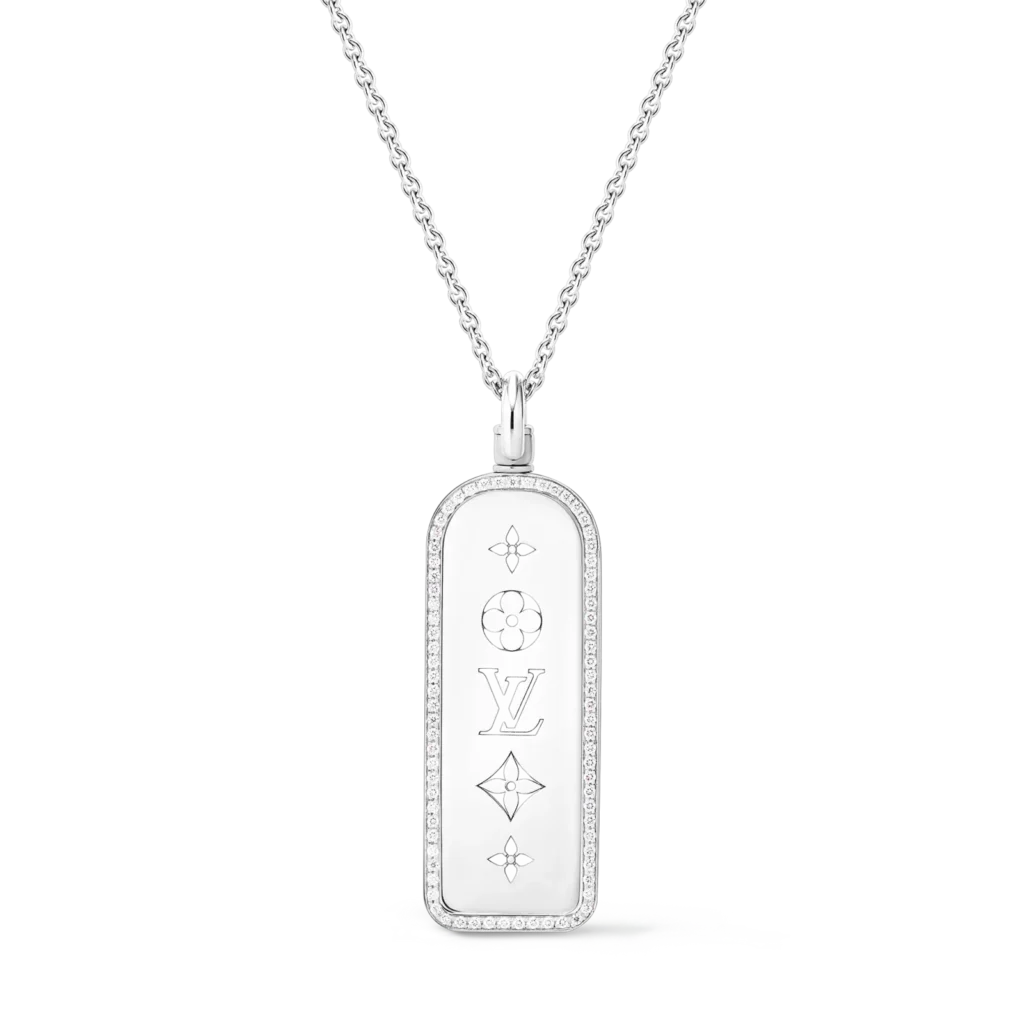 LES GASTONS VUITTON LARGE TAG 18K Gold Diamond Necklace