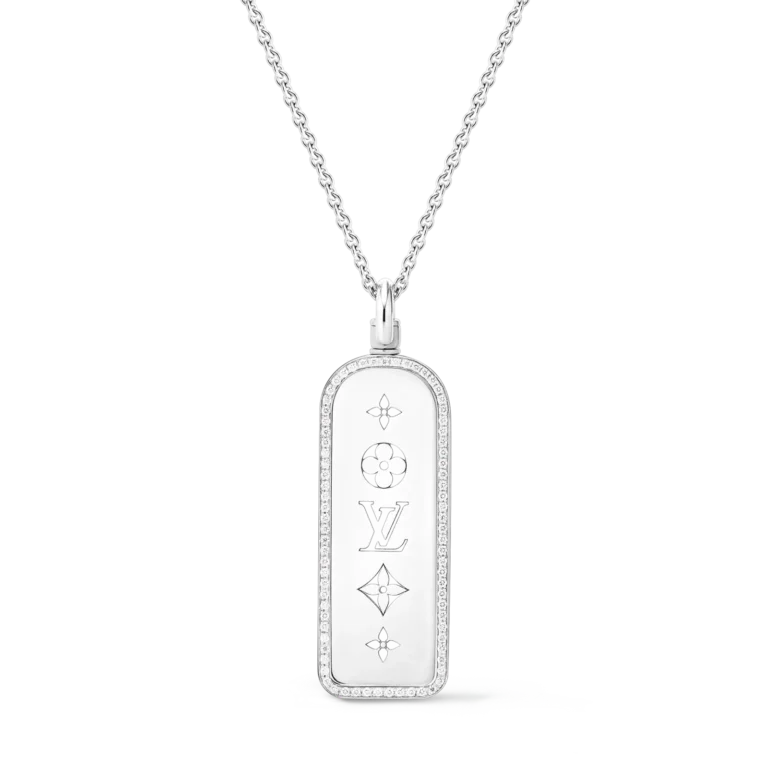 LES GASTONS VUITTON LARGE TAG 18K Gold Diamond Necklace