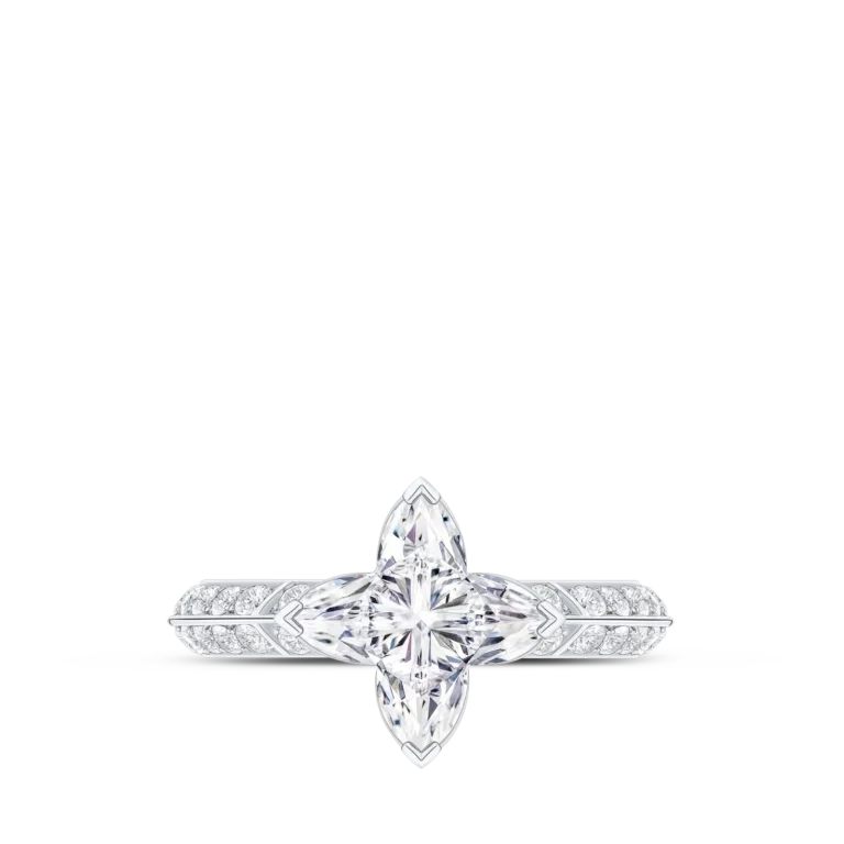 LV Diamonds Pavé Solitaire LV Monogram Star Cut Diamond Ring