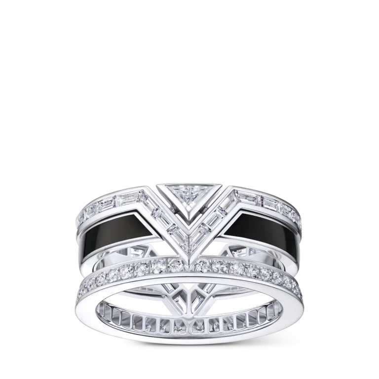 PURE V 18K gold (white) black lacquer diamond ring