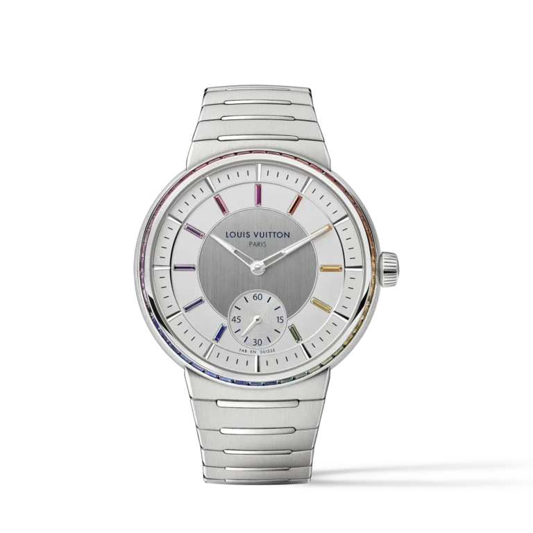TAMBOUR Platinum Sapphire Ruby Automatic Watch, 40 mm