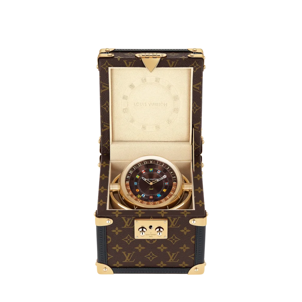 TRUNK brass MONOGRAM quartz clock, 80 mm product photograph